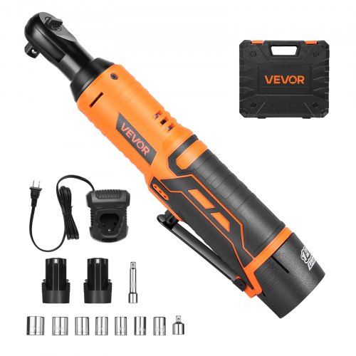 

VEVOR Cordless Ratchet Wrench, 3/8 inch Drive, 240 RPM, up to 33 ft-lbs of Torque, Battery Powered Electric Ratchet Wrench Set with Two 2.0Ah Batteries, Charger, Sockets, Adaptor and Extension Bar