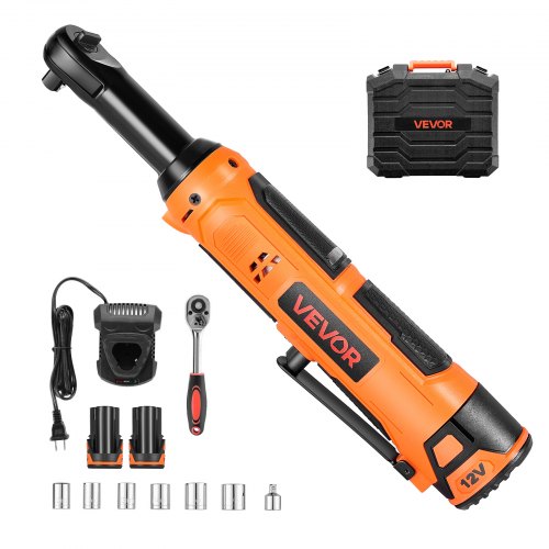 VEVOR Cordless Ratchet Wrench, 3/8 inch Drive, 230 RPM, up to 33 ft-lbs of Torque, Battery Powered Electric Ratchet Wrench Set with Two 2.0Ah Batterie