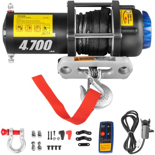 VEVOR Electric Winch Truck Winch 12V 4700 LBSSynthetic Rope ATV Winch Off Road