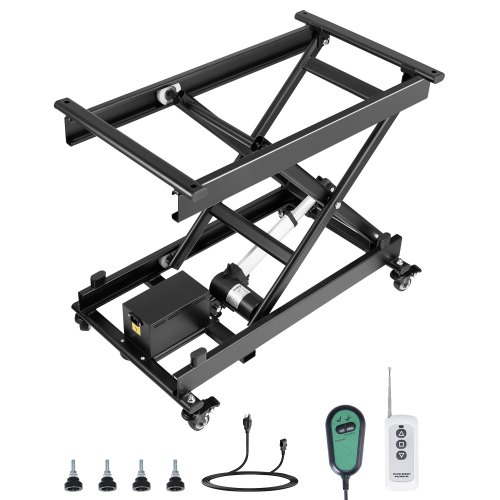 VEVOR Electric Lift Table, 330 lbs Capacity Single Scissor Lift Table, 8 - 28 in Height Adjustable Lifting Platform, Coffee Table lift with 4 Wheels, for Material Handling and Transportation, Black