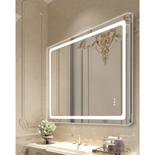 

LED Bathroom Mirror 3 Colors Anti-fog Wall Mounted Vanity Mirror 36 x 48 in