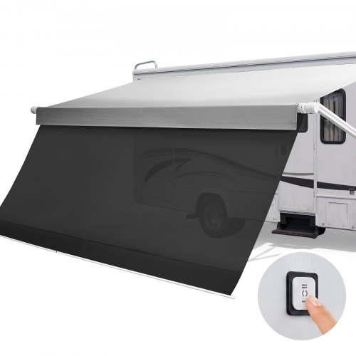 Vevor Motorized RV Awning Complete Kit & Sunshade Screen, 18.06FT Electric Retractable RV Awning with Aluminum Alloy Frame & Waterproof Fabric, Outdoor Camping Trailer Awnings Fit Most RVs (18FT Type)