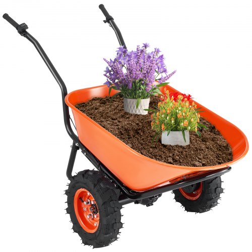 

VEVOR Electric Wheelbarrow Cart, 500W Powered Utility Garden Wagon Dump Cart, 4.5 Cu Ft Load & 573 lbs Capacity with Metal Handle & 16" Track Wheels, Two Wheel Barrow Yard Cart & Wagons for Lawn Farm