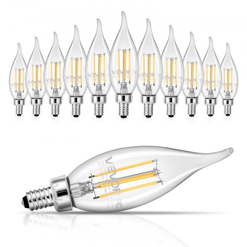 

VEVOR LED Candelabra Bulbs, 12-Pack Dimmable Chandelier Light Bulbs, Vintage Flame Tip Candle Light Bulb with 2725K Warm Lighting, 90+ High CRI & E12 Base for Chandeliers, Wall Sconces & Table Lamps