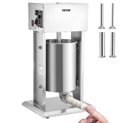 VEVOR Electric Stuffer, 10L Large Capacity, 200W Vertical Sausage Stuffer with Speed Stepless, 304 Stainless Steel Sausage Machine with 4 Stuffing Tub