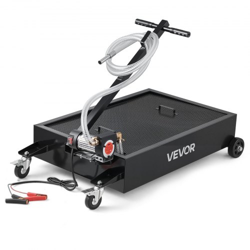 

VEVOR Low Profile Oil Drain Pan, 15 Gallon Oil Drain Pan with Pump, Oil Change Pan with 180W Electric Pump, 8.2ft Hose & Folding Handle, Rolling Oil Drain Cart for Trucks, Buses, RVs