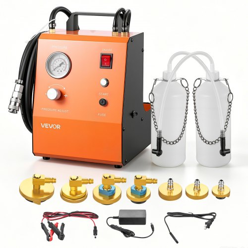 

VEVOR Electric Brake Bleeder Kit, 120V Automatic Brake Fluid Bleeding Kit with 7 Master Cylinder Adapters & Dual Power Supplies, 0.6 - 3 Bar Brake Pressure Bleeder Pump Fits Most Passenger Vehicles