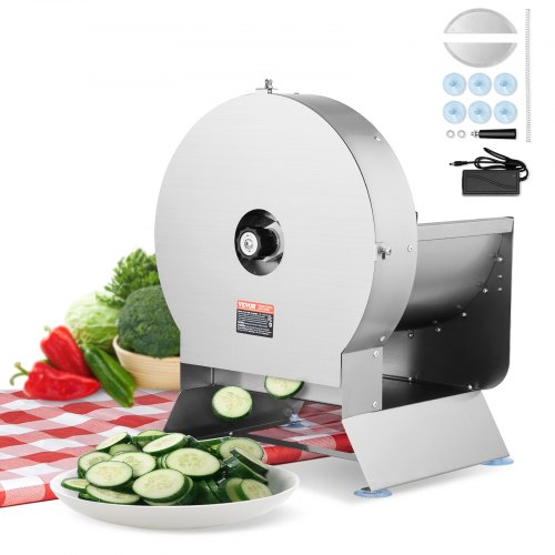 

VEVOR Electric Vegetable Slicer, 0-0.5"/0-12mm Thickness Adjustable Commercial Slicer Machine, Convertible to Manual, Stainless Steel Food Cutter Slicing Machine, Large Feed Port for Potato, Tomato