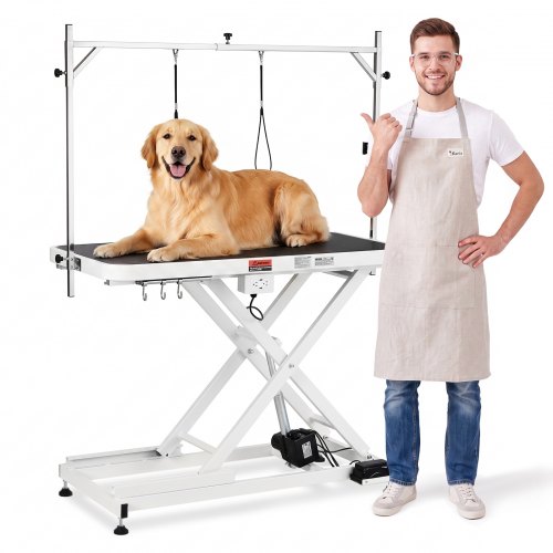 VEVOR Electric Pet Grooming Table, 50 inch Heavy Duty Dog Grooming Station, Upgraded Professional Stand for Large Dogs, Bathing, Trimming, Drying, Height Adjustable, 400 lbs Load, Hooks & Storage Rack