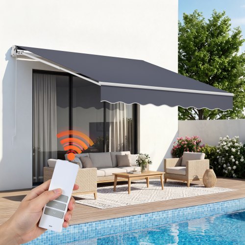 VEVOR Electric Retractable Awning, 9.8' x 8.2' Motorized Patio Awning, Sunshade Shelter with Remote Controller & Manual Crank Handle, Waterproof Polye