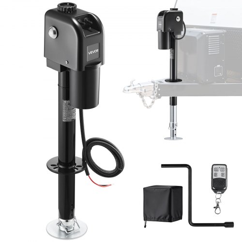 

VEVOR Electric Trailer Jack, 7500 lbs Capacity, Electric Power Tongue Jack with Waterproof Protective Cover & LED Light for Travel Trailer, Camper, RV, 9.84-27.84 in Lift, 12V DC with Wiring, Black
