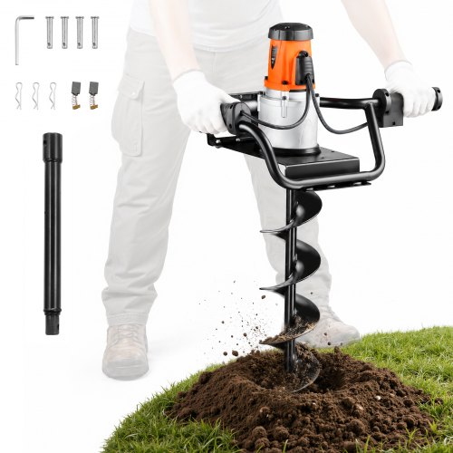 VEVOR Electric Post Hole Digger, 5.71 in Auger Bit with 1500W Powerful Motor, 140 RPM Alloy Steel Earth Auger Drill Bit with 10.24 in Extension Rod, for Post Hole Digging, Drilling & Tree Planting