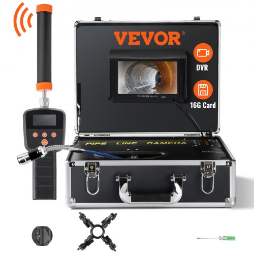 

VEVOR Sewer Camera with 512Hz Locator,100 ft/30 m, 7" Pipeline Inspection Camera with DVR Function, IP68 Camera with 12 Adjustable LEDs, A 16 GB SD Card for Sewer Line, Home, Duct Drain Pipe Plumbing