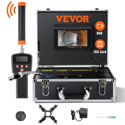 

VEVOR Sewer Camera with 512Hz Locator,98 ft/30 m, 7" Pipeline Inspection Camera with DVR Function, IP68 Camera with 12 Adjustable LEDs, A 16 GB SD Card for Sewer Line, Home, Duct Drain Pipe Plumbing