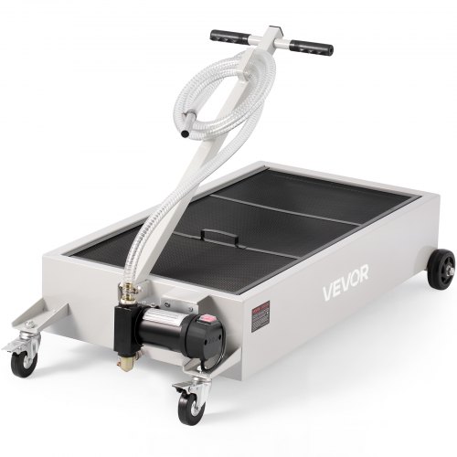

VEVOR Low Profile Oil Drain Pan, 20 Gallon Capacity, Rolling Oil Drain Pan with Electric Pump, 7.2 ft Hose & T Folding Handle, Leak-proof & Corrosion-resistant, Fit for Cars, SUVs, Trucks, ATVs, White