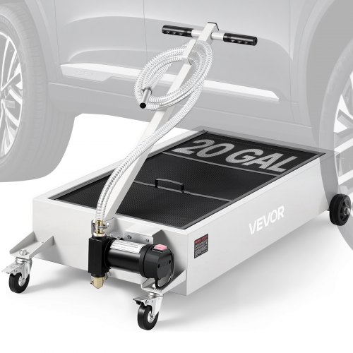VEVOR Low Profile Oil Drain Pan, 20 Gallon Capacity, Rolling Oil Drain Pan with Electric Pump, 7.2 ft Hose & T Folding Handle, Leak-proof & Corrosion-resistant, Fit for Cars, SUVs, Trucks, ATVs, White