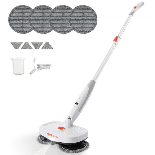 

VEVOR Cordless Electric Mop, Electric Spin Mop with Water Tank, up to 40 mins Battery, LED Headlight, Dual Mop Heads, 4 Microfiber Pads & 4 Trapezoid Microfiber Pads, for Hardwood/Tile Floor Cleaning