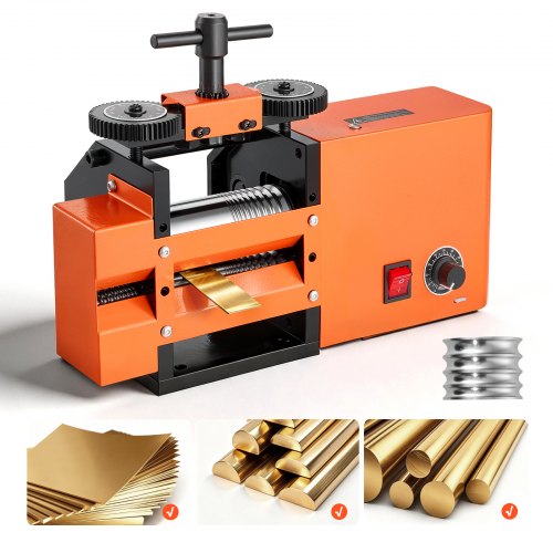 VEVOR Rolling Mill 3-in-1 Flat Square and Half-Round Electric Roller Mill, Jewelry DIY Tool, 0.03-7 mm Adjustable Thickness, Stable & Even Rolling, for Pressing Ductile Metals, Gold, Silver, Copper