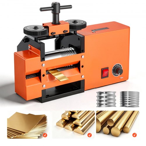 VEVOR Rolling Mill 3-in-1 Flat Square Round Electric Roller Mill Machine, Jewelry DIY Tool, 0.03-7 mm Adjustable Thickness, Stable & Even Rolling, for Pressing Ductile Metals, Gold, Silver, Copper