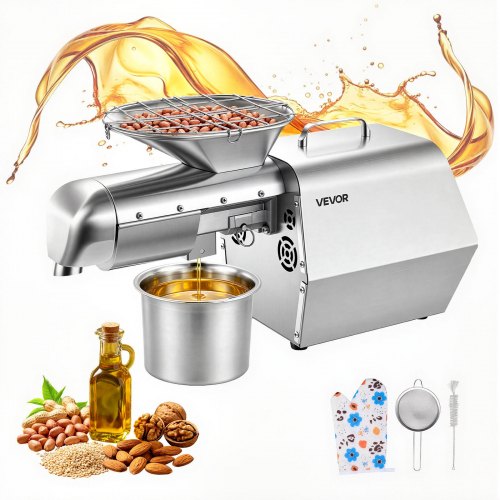 

VEVOR Oil Press Machine, 11 LBS/H Capacity, 1250W Oil Extractor Machine, Automatic Electric Oil Maker for Home Commercial Use, 122℉–572℉ Hot & Cold Pressing for Peanuts Sesames Soybeans Almonds