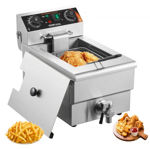 

VEVOR Commercial Deep Fryer, 1500W Electric Countertop Fryer with Basket, 11.6Qt / 11L Stainless Steel Single Oil Fryer with Time & Temp Control, Overheat Protection, for Kitchen Restaurant Use