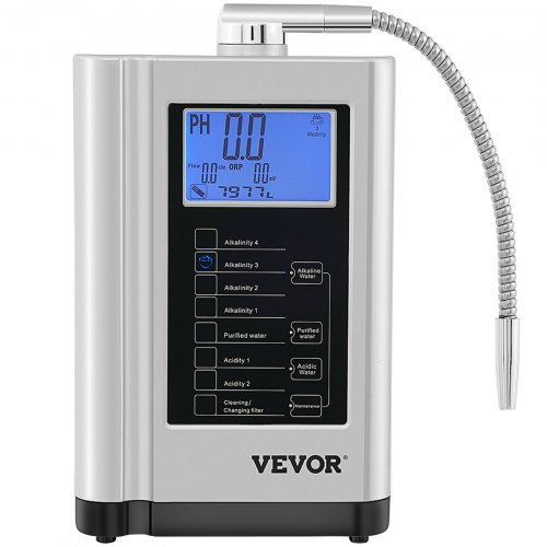 VEVOR Water Ionizer Machine, 7 Water Settings, Alkaline Acid Home Filtration System w/ 3.8" LCD Touch Panel, pH3.5-10.5 Kangen Water w/ 6000L Replaceable Filter, up to 1000PPM TDS & -500mV ORP, Silver