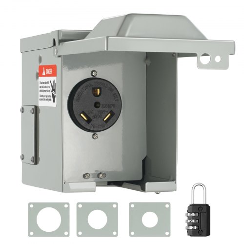 

VEVOR 30 Amp RV Power Outlet Box, 125 Volt, Enclosed Lockable Outdoor RV Receptacle Box, NEMA TT-30R Weatherproof Electrical Panel, for RV Camper Trailer Motorhome, Tested to Standards