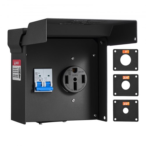 Vevor 50 Amp RV Electrical Outlet Box with Breaker NEMA 14-50R Receptacle, 250V for RV EV Camper Trailer Electric Car, Prewired, Lockable Enclosed Outdoor Electrical Panel Box, NEMA 3R Weatherproof