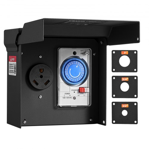 VEVOR 30 Amp RV Power Outlet Box with Timer NEMA TT-30R Receptacle 125V, for RV EV Camper Trailer Electric Car, Easy Installation, Lockable Enclosed Outdoor Electrical Panel, NEMA 3R Weatherproof