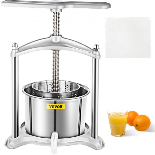Herbal Wine Juice Making,Cider,Wine,Olive Oil Tincture Herb Cheese Fruit Wine Manual Tabletop Press all-in-one Stainless Steel-1.32Gallon/ 5 Litre-Helpful Ball Handle-for Juice 