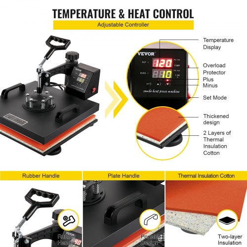 VEVOR Heat Press Machine Sublimation Machine 15 x 15 Inch 8 In 1 Heat Press Set 