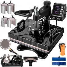 VEVOR Heat Press 12X15 Inch 10 in 1 Heat Press 1000W Heat Press Machine with 360°Rotation Swing Away Black 10 in 1 T-Shirt Sublimation Machine Dual-Tube Heating for DIY Pens Caps Mugs and Shirts