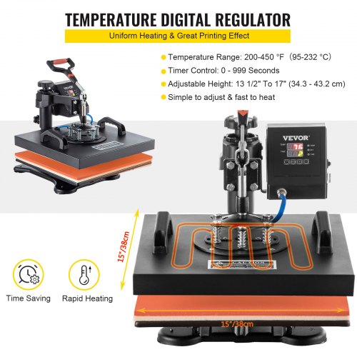 Details about   15"x15in" Digital Clamshell Transfer Heat Press Machine Sublimation DIY T-shirt 