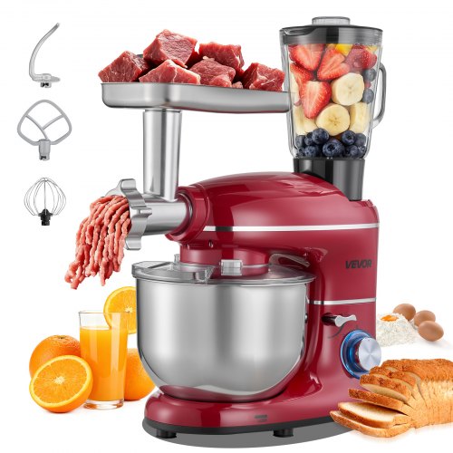 

VEVOR Stand Mixer, 6 QT Electric Kitchen Mixer, 660W Dough-Mixer, 6+P Speeds Tilt-head Food-Mixer with 1.6 QT Blender Cup, Stainless Steel Bowl, Dough Hook, Whisk, Beater, for Baking, Mixing, Red