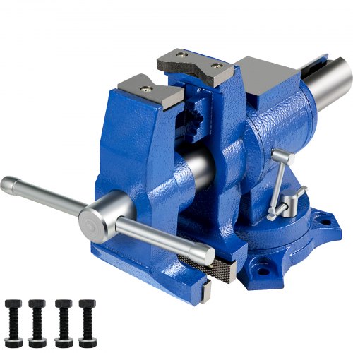 Bench Vise 4'' 15kn Heavy Duty With 360° Swivel Base And Head Two Clamping Jaws