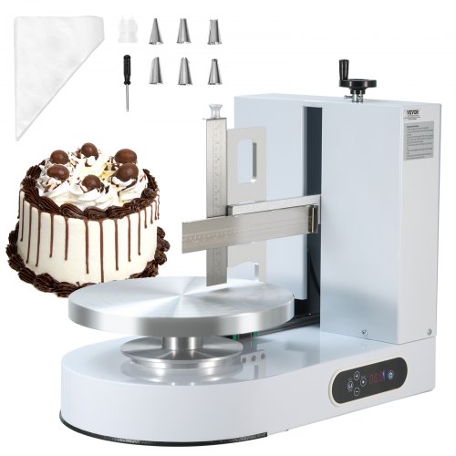 

VEVOR Cake Decorating Machine, Cake Cream Spreading Coating Smearing Machine, Low Noise Cake Frosting Machine, Turntable with Adjustable Scraper, for 6" to 14" Cake, 25-320RPM Rotating Speed, White