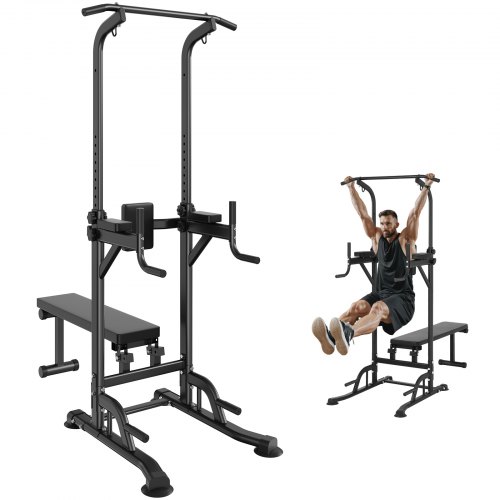 

VEVOR Power Tower with Bench, 10-Level Height Adjustable Pull Up Bar Stand Dip Station & Detachable Bench, Multi-Function Home Gym Strength Training Fitness Equipment with Backrest, Elbow Pads, 440LBS