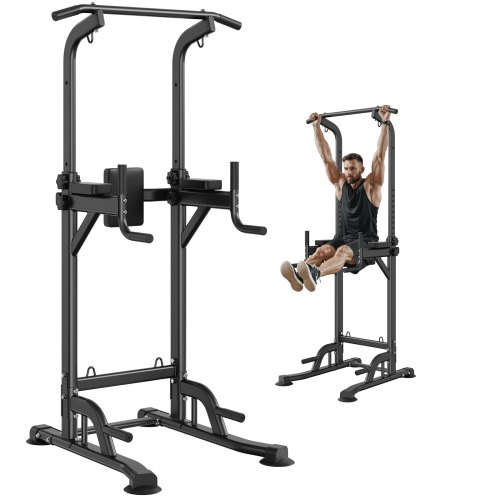 

VEVOR Power Tower Dip Station, 10-Level Height Adjustable Pull Up Bar Stand, Multi-Function Home Gym Strength Training Fitness Workout Equipment with 7-Level Adjustable Backrest, PU Elbow Pads, 440LBS