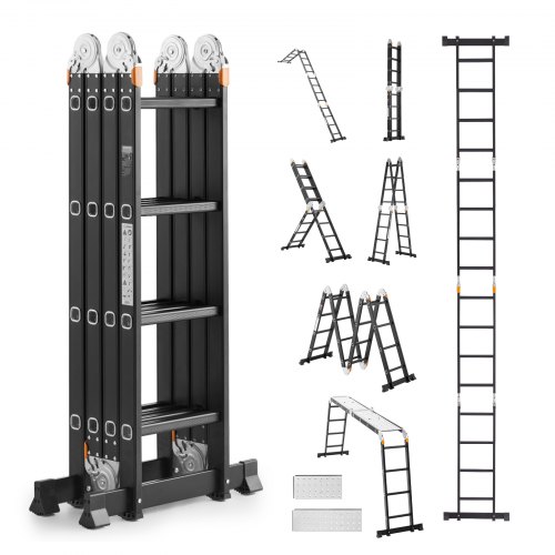 

Multi-Purpose Folding Ladder 7-in-1 4 Step 15.5ft with Scaffolding Plank