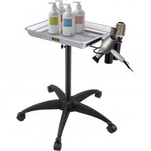 VEVOR Rolling Salon Tray Mobile Utility Tray Height Adjustable Large Tray Silver