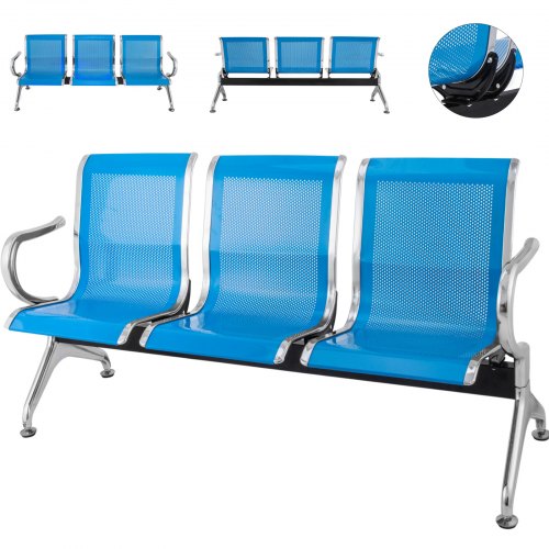 3-seat Steel Waiting Room Chairs Guest Reception Bench Airport Ergonomic Durable
