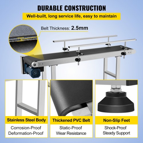 110V PVC Conveyor System With Double Guardrail 59''Long 7.8''Wide with 2 Fence 