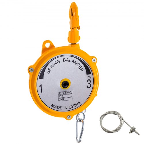 VEVOR Spring Balancer 2-7lbs(1-3kg) Retractable Tool Holder 1.5m Length Tool Balancer with Hook and Wire Rope Adjustable Balancer Retractor Hanging Holding Equipment in Yellow