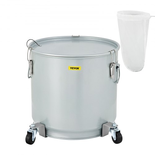 VEVOR Fryer Grease Bucket, 8 Gal/30 L, Coated Carbon Steel Oil Filter Pot with Caster Base, Oil Disposal Caddy with 62 LBS Capacity, Transport Container with Lid Lock Clip Nylon Filter Bag, Silver