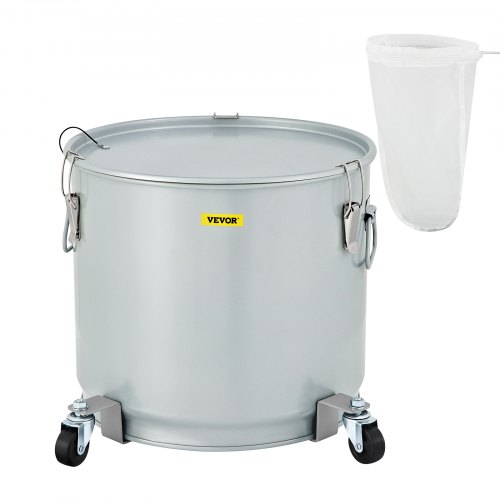 

VEVOR Fryer Grease Bucket 10.6 Gal, Coated Carbon Steel Oil Filter Pot 40L with Caster Base, Oil Disposal Caddy with 82 LBS Capacity, Transport Container with Lid Lock Clip Nylon Filter Bag Silver