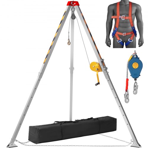 

VEVOR Confined Space Tripod Kit, Confined Space Tripod 7' Legs and 98' Cable, Confined Space Rescue Tripod 32.8' Fall Protection, 1200 lbs Winch, Harness, Storage Bag