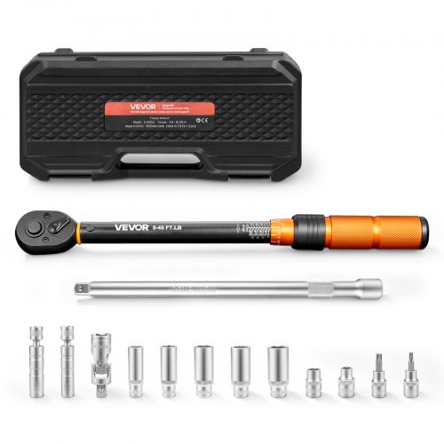 Vevor Torque Wrench 3/8-Inch Drive Click Torque Wrench Dual Scale Readings, 5-45 Lbf-Ft / 6.8-61.2 N.M, ±3% High Precision, With Spark Plug Sockets, B-image