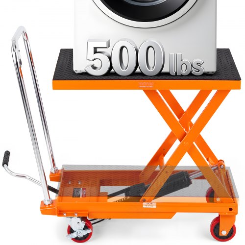 VEVOR Hydraulic Lift Table Cart, 500lbs Capacity 28.5" Lifting Height, Manual Single Scissor Lift Table with 4 Wheels and Non-slip Pad, Hydraulic Scis
