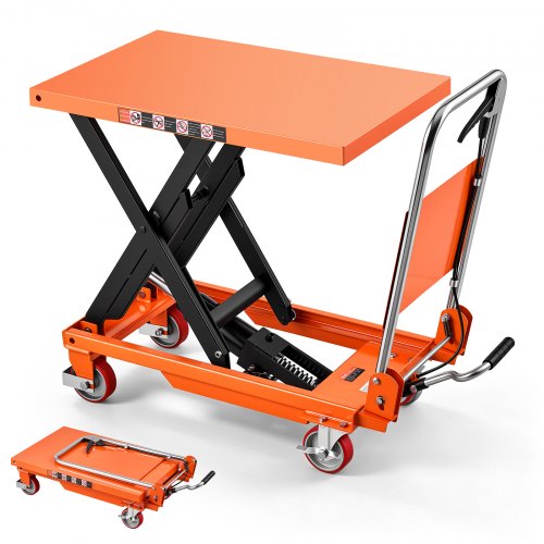 VEVOR Hydraulic Lift Table Cart, 770 lbs Capacity 28.5 in Lifting Height, for Material Handling, Moving, Transportation, Manual Single Scissor Lift Table, 4 Wheels and Foldable Handle, Premium Steel