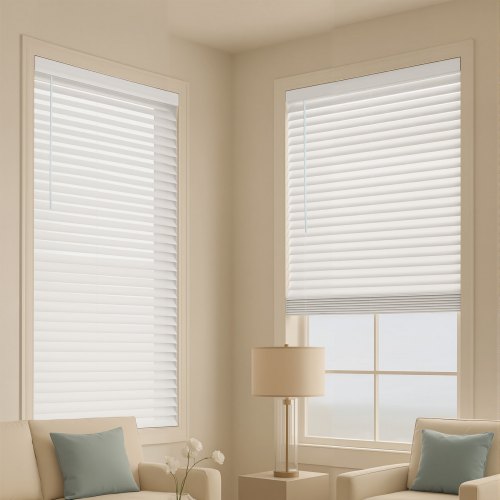 Faux Wood Blinds 2"" Slat 34.5"" W x 60"" H Cordless Window Blinds and Shades White